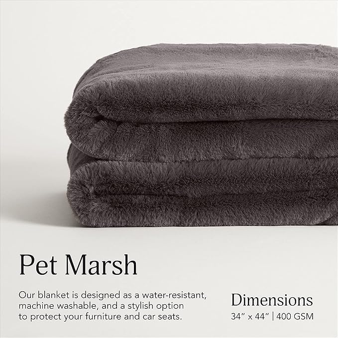 UnHide Lil’ Pet Marsh - Faux Fur Pet Blanket - Extra Soft, Lightweight, Durable Pet Blanket - Machine Washable - for Bed Cover, Couch Protection, and Crate Comfort - Charcoal Charlie, 34” x 44”