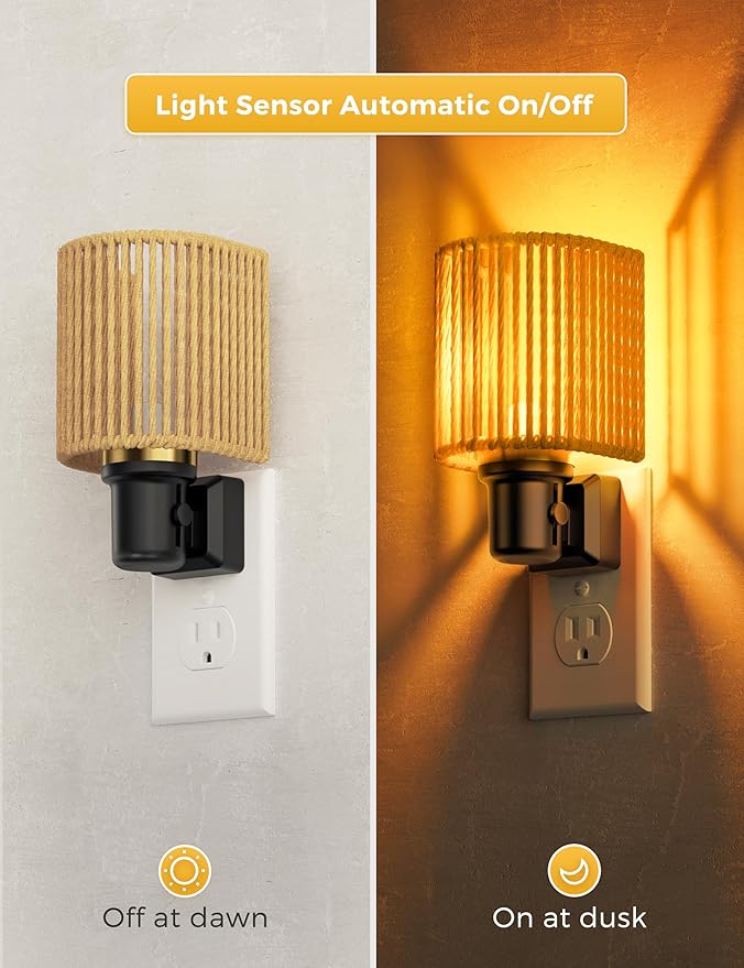 L LOHAS LED Night Lights Plug into Wall, Dimmable Night Light with Light Sensor, Amber Boho Nightlight Plug in Wall, Decorative Bohemian Nightlights Yellow Light for Bedroom Living Room Hallway, 1Pack