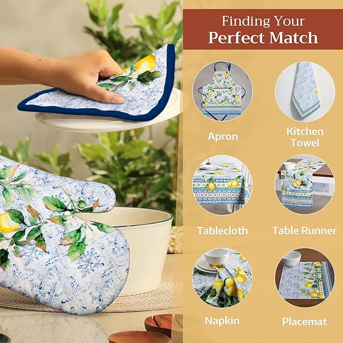 Maison d' Hermine Pot Holders Set 100% Cotton Heat Resistant Potholders 8" x 8" Hot Pads with Loop BBQ, Cooking, Baking, Grilling, Kitchen, Handling Hot Pans Spring/Summer (Pack of 2, Citrus)