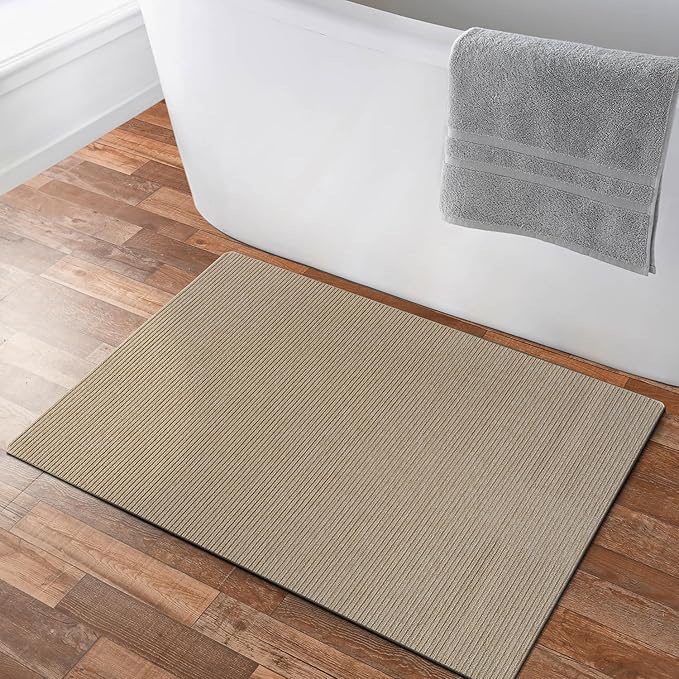 Non Slip Beige Solid Rubber Back Thing Landing Mat for Staircase 3x3 for Entryway, Rug for Bathroom, Stain Resistant Easy Cleaning Non Shedding Carpet Beige 3 x 3