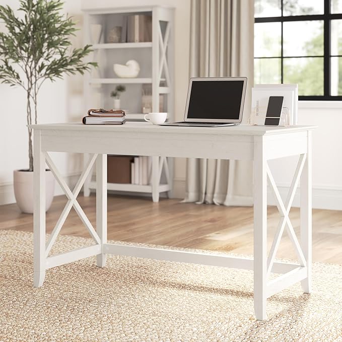 Bush Furniture Key West 48W Writing Desk in Linen White Oak