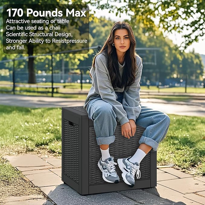 Outdoor Storage Box, Resin Deck Boxes Indoor and outdoor, Waterproof Storage Box Lockable Lid (Black, 35 Gallon)