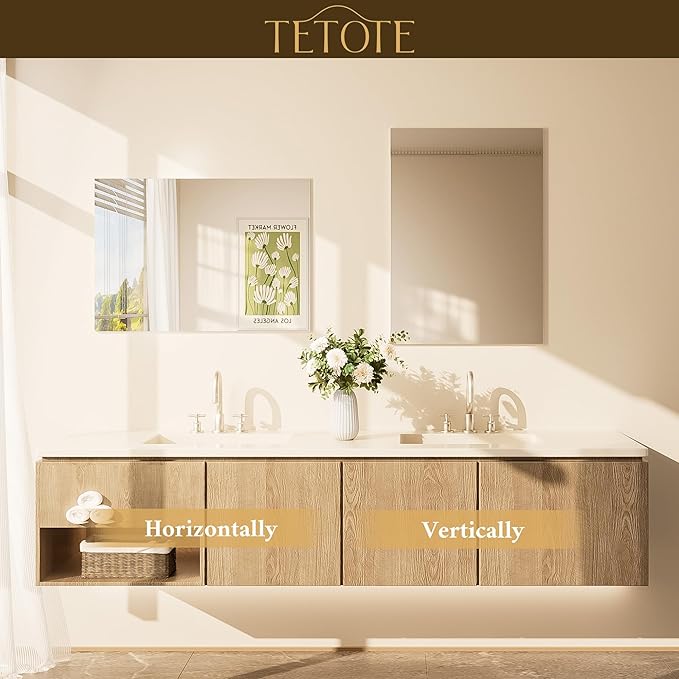 TETOTE 60" x 30" Frameless Vanity Mirrors, Rectangle Bathroom Mirror for Wall with Shatterproof Tempered Glass for Bedroom, Living Room, Entryway, Gym, Vertically/Horizontally