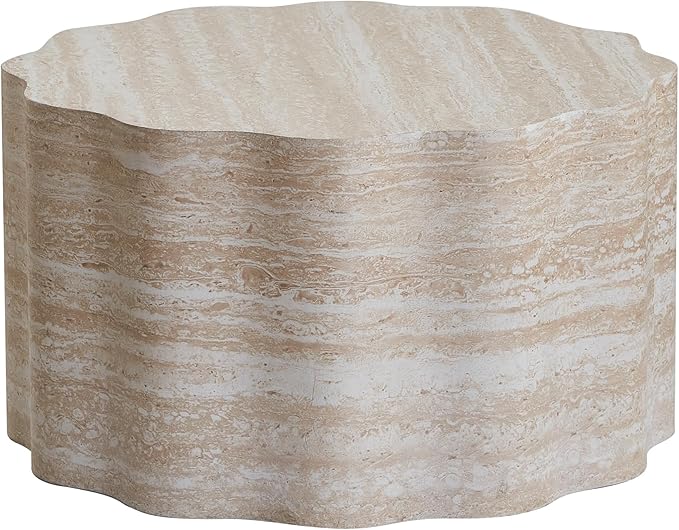 Round Coffee Tables Set of 2 for Living Room,Faux Mars Pattern Modern Minimalist Side Accent End Table for Apartment,Office(Beige Brown,26.7" & 23.6")