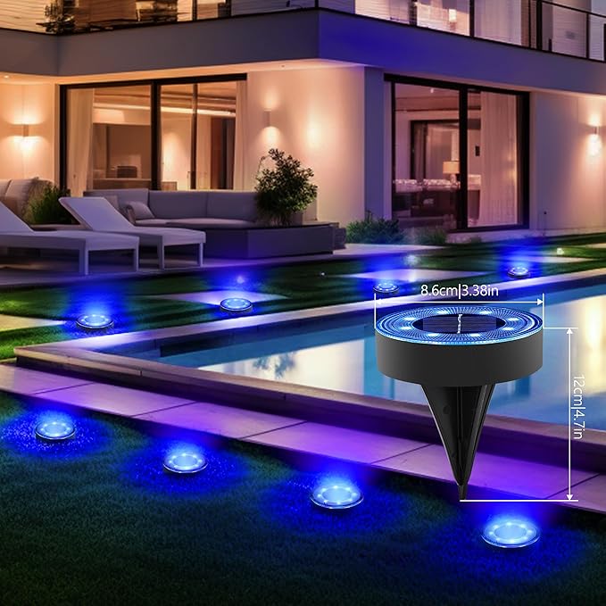 Joomer Solar Ground Lights, 8 Pack 8 LED Solar Lights Outdoor IP68 Waterproof Solar Disc Lights In-Ground Landscape Lighting Outdoor Lights for Patio Pathway Lawn Yard Driveway Walkway (Blue)