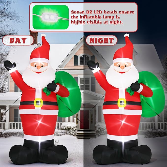 16FT Inflatable Christmas Santa, Giant Outdoor Santa Claus Blow Up Decorations with LED Lights, Waterproof Holiday Yard Decoration for Lawn, Garden, Xmas Party (16H x 9.8W x 5.2D ft)