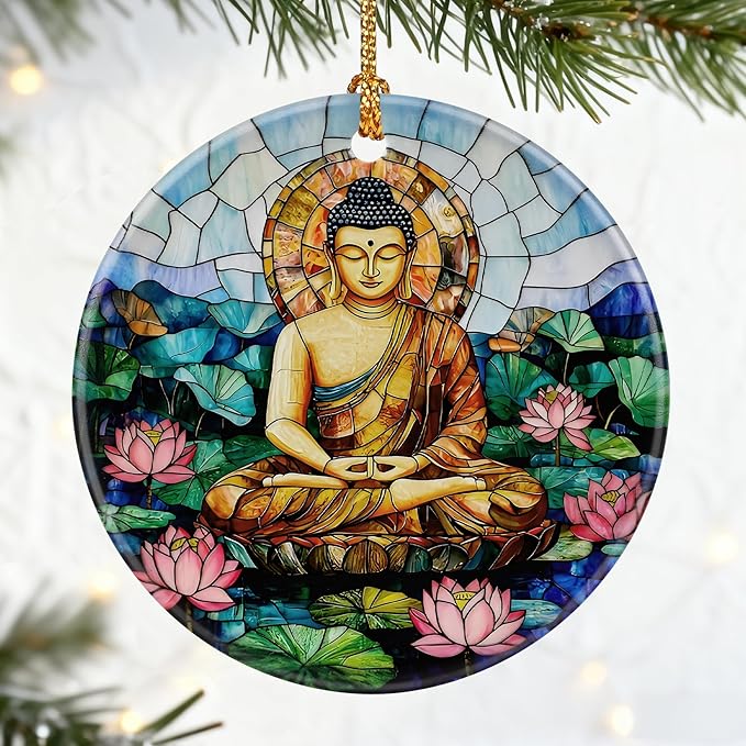 Buddha Ornament for Christmas Tree, Buddha Meditation Christmas Ornaments, Namaste Decor, Holiday Decor Gifts for Family, Friends & Yoga Lovers, Gift Exchange & Gift Idea, Giftbox Included