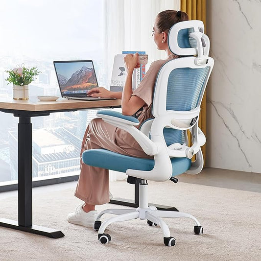 TRALT Office Chair Ergonomic Desk Chair, 330 LBS Home Mesh Office Desk Chairs with Wheels, Comfortable Gaming Chair, High Back Office Chair for Long Hours (Sky Blue)