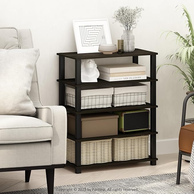 Furinno Turn-S-Tube Storage Shelves Set of 2, 3-Tier Stackable Standing Shelf, Open Corner Shelf, for Organization and Storage, Living Room, Garage, Home Office, Espresso