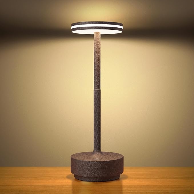 Hapfish Rechargeable Cordless Table Lamps, 5000mAh Battery Operated Lamp, 3 Color Modes, Dimmable, LED Table Lamps for Living Room,Outdoor, Dinner,Patio,Restaurant – Rust