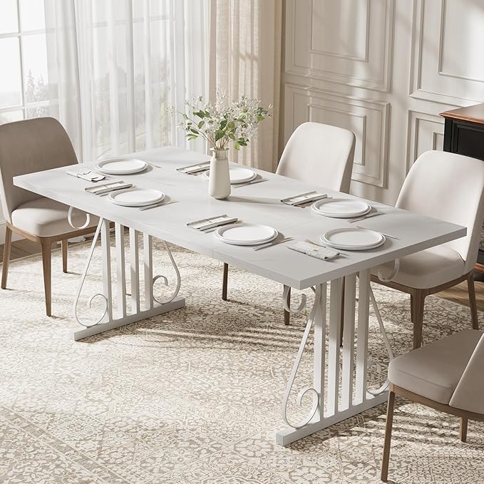 Dining Table for 4-6 People, 70.87'' Rectangular Dinner Table Modern Artistic Openwork Metal Legs for Dining Room, Kitchen, Living Room