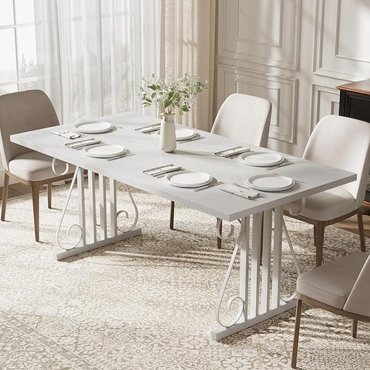 Dining Table for 4-6 People, 70.87'' Rectangular Dinner Table Modern Artistic Openwork Metal Legs for Dining Room, Kitchen, Living Room