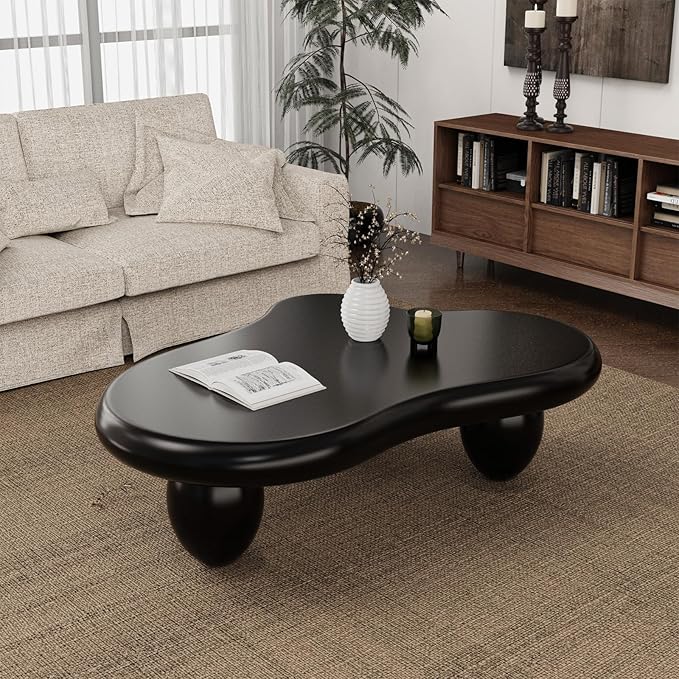 Cloud Coffee Table Modern Cute Coffee Tables Irregular Simple Tea/Center Table for Small Space End Table for Living Room, Home Office, Indoor (Black A Cloud 47.2" Wx35.4 Dx15.7 H)