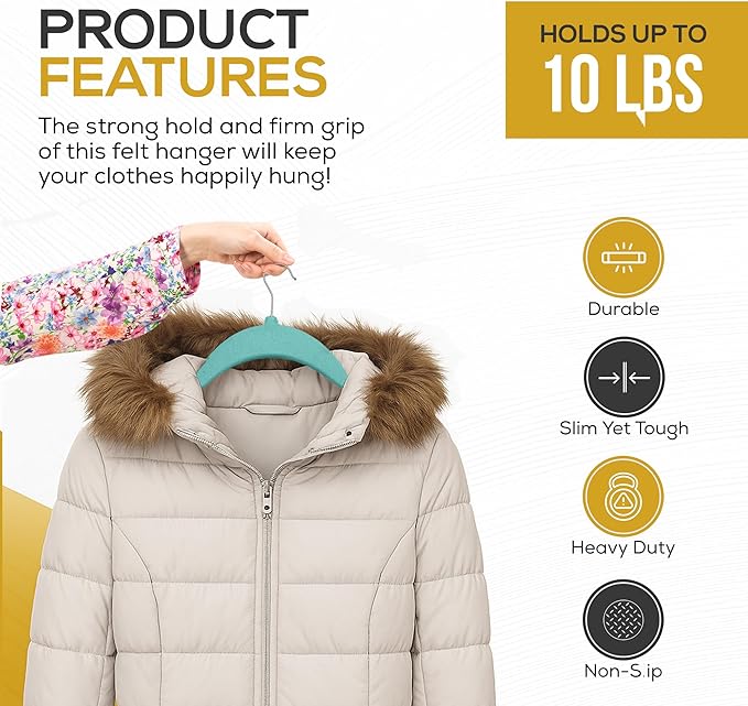 50 Pack New Premium Quality Velvet Hangers Ultra Thin Non Slip Adult Felt Space Saving Hangers for Closet Heavy Duty Coat Pants Dress Hangers 360° Swivel Hook Hold Upto 10 lbs Teal