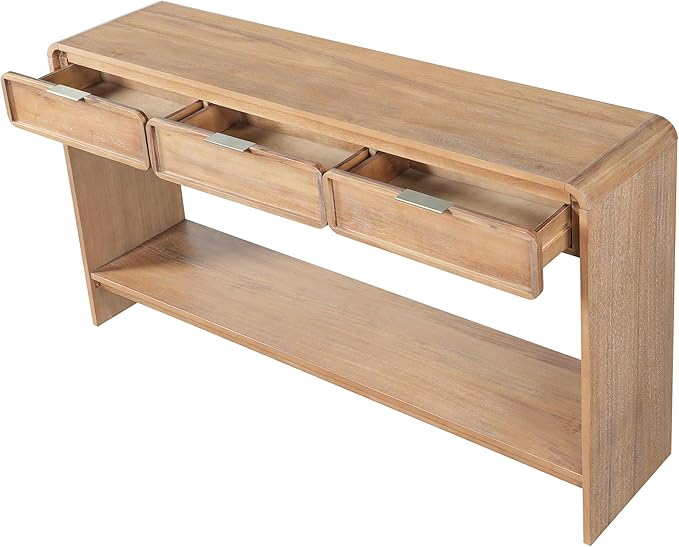 Christopher Knight Home Tida Vintage Narrow Console Table with Drawers, Solid Wood Entryway Table with Open Storage Shelf, Behind The Couch Long Sofa Table for Living Room, Natural