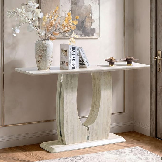 LKTART 55" MDF Console Table for Entryway, Narrow Entryway Table with Faux Mars Marble Pattern, Couch Tables Behind Sofa with U-Shaped Base for Living Room Hallway Foyer, Dark