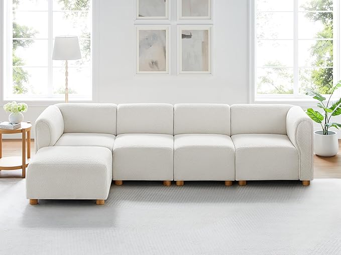 VANOMi Oversized Modular Sectional Sofa, L Shaped Sectional Couches for Living Room, 5 Seats Modular Sofa with Reversible Chaises, Cream White