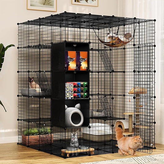 YITAHOME 5-Tier Cat Cage Indoor Large, Cats Enclosure with Storage Cube DIY Outdoor Metal Cat Playpen with Hammock for 1-4 Cats Cat Kennel Catio