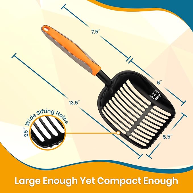 PAWBEE Metal Cat Litter Scoop, Premium Non-Stick Cat Litter Scooper with Holder, Deep Shovel metal pooper scooper, Long Non-Slip Handle Kitty Litter Scoop, Cat Poop Scooper, Cat Scooper for Litter Box