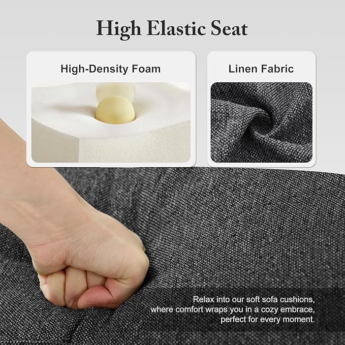 3 Seater Sofa Couch with Deep Seats, 89" Mid Century Modern Upholstered Sofa with Armrests, Comfy Couches for Living Room, Bedroom, Apartment and Office (Dark Grey)