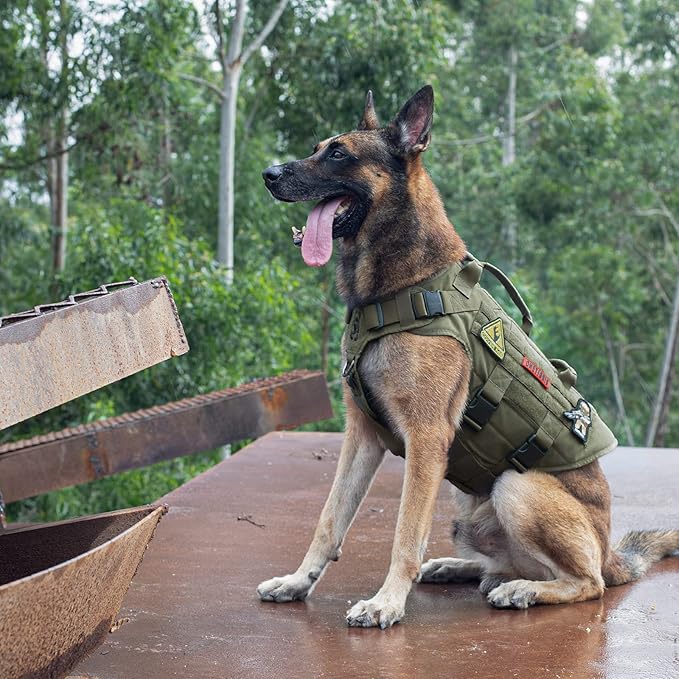 OneTigris Large Tactical Dog Harness, No Pulling Adjustable Dog Vest Harness, Heavy Duty X Destroyer Dog Harness with Handle, Large Hook and Loop Panels for Patch
