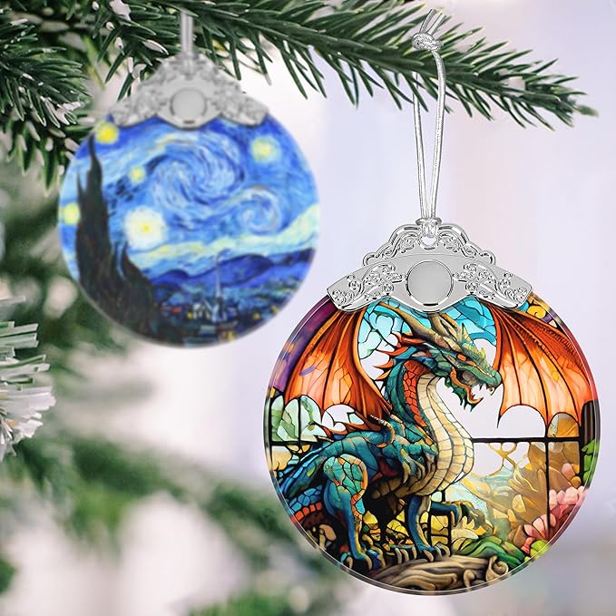 Dragon Christmas Ornament, Stained Glass Hanging Ornament, Christmas Tree Decoration, Holiday Ornament - Dragon with Wingspan