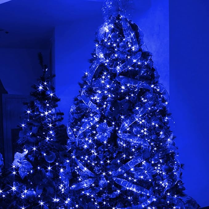 Dazzle Bright Blue Christmas Mini String Lights, 20FT 100 Count Incandescent Waterproof Fairy Lights Plug in, Connectable Christmas Decorations for Indoor Outdoor Home Party Garden Yard