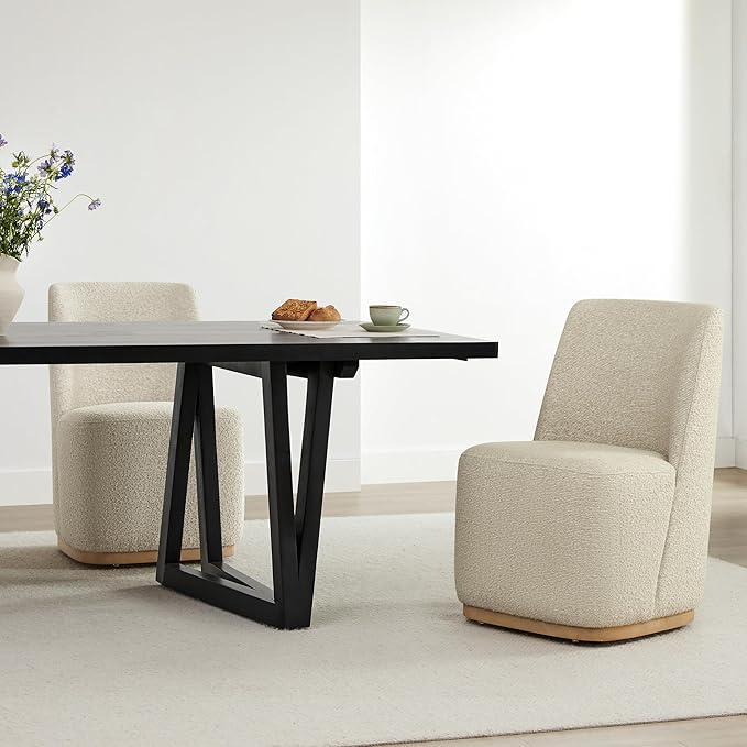 CHITA Upholstered Rolling Dining Chair on Casters Set of 2, FSC Certified Modern Fabric Dining Chair with Casters, Boucle Dining Chairs for Reading Room Waiting Room Kitchen Dining Room, Oatmeal