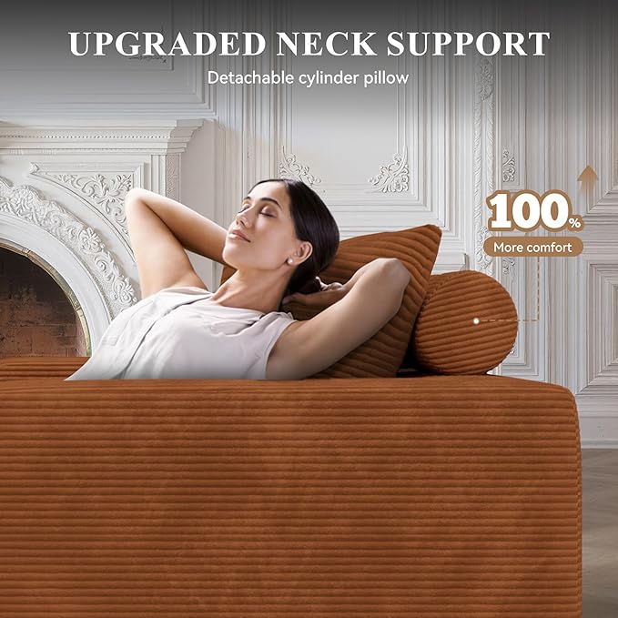 Modular Sectional Sofa with L-Shape Chaise,Cloud Sectional Modern Sleeper Couch with Deep Seat,Sponge Compression Sofas No Assembly Required(Brown-Corduroy Fabric) 1PCS