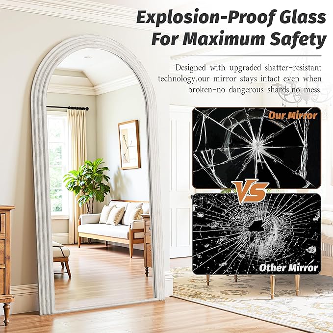 Antok Full Length Mirror 76"×41" Floor Mirror Standing Tall Mirror, Arched Stand up Large Wall Mirrors, Freestanding Full Body Mirrors for Bedroom Living Room Wood Vintage Style White