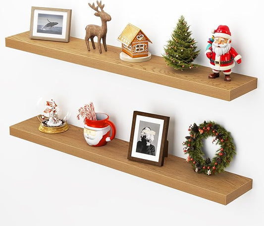 Heimlove Floating Shelves for Wall 40 Inch,Mounted Storage & Display Hanging Shelf with Invisible Brackets,for Bedroom,Living Room,Kitchen,Office,Set of 2,Oak Color