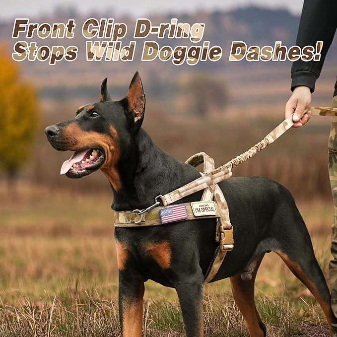 Forestpaw No Pull Dog Harness with Flannel Lining, Reflective Escape Proof Vest for Large Dogs, Quick Release Comfortable for Walking Training (Includes Patches),Brown Camo XL