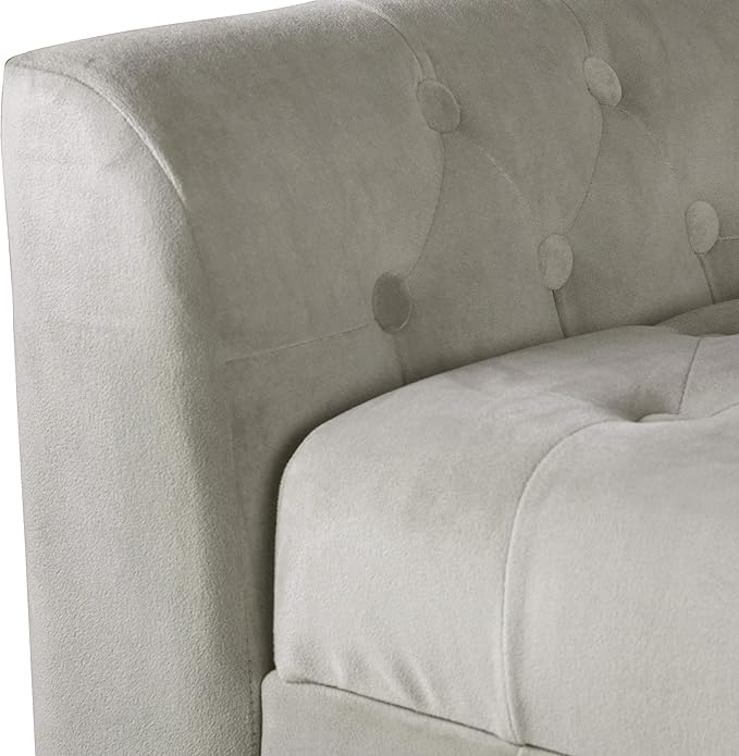 HomePop Velvet Tufted Storage Bench Settee with Hinged Lid, Grey