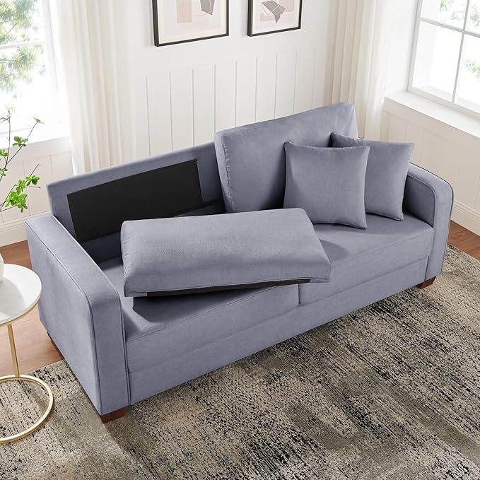 VANOMi Loveseat Couches for Living Room, Modern Sofas & Couches with Cushion & 2 Pillow, Comfy Linen Loveseat Sofa for Small Space, Office, Apartment, Light Grey