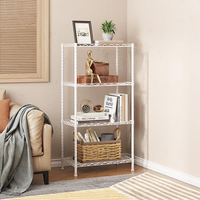HOMEFORT 4-Shelving Unit, Adjustable Wire Shelving, Metal Wire Shelf Rack Organizer for Kitchen, Pantry, Closet, Bathroom, Laundry, White,21" W x 11" D x 41" H