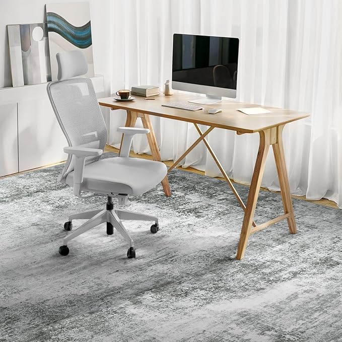 Abstract Washable Area Rug - 6x9 Large Living Room Rugs Soft Stain Resistant Non-Slip Low Pile Foldable Neutral Modern Carpet for Indoor Bedroom Dining Room Home Studio Office - Black/Grey