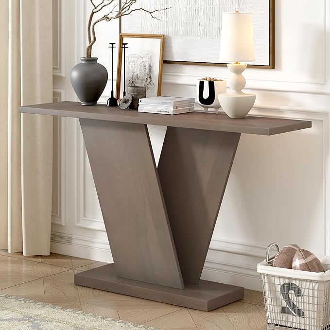 Modern Unique Console Table 59.8-Inch Long Entry Sofa Table Accent Furniture for Living Room Hallway Entryway, Taupe
