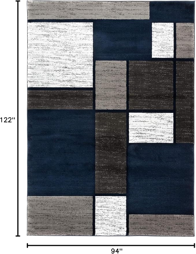 Rugshop Modern Geometric Boxes Navy Area Rug, Non-Shedding Carpet for Living Room, Bedroom, or Family Room, 7'10" x 10'2"