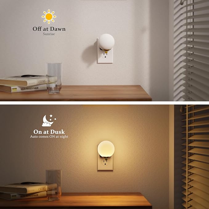 JandCase LED Night Light, 3000K Warm Night Lights Plug into Wall, 0-100LM Dimmable Night Lights with Dusk to Dawn Light Sensor, Plug in Nightlights for Bathroom, Bedroom, Hallway