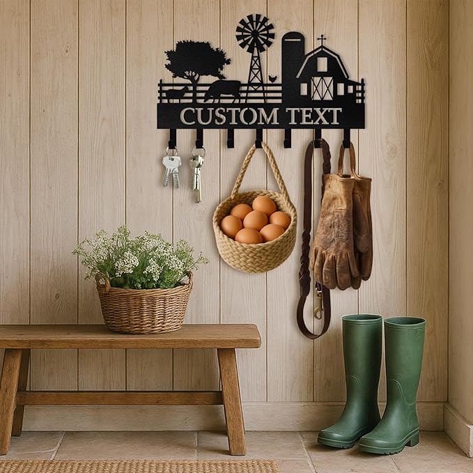 Personalised Metal Key Holder for Wall, Roosters Hens Key Holder Wall Mount, Chicken Wall Art Decor, Key Organizer Hanger for Kitchen Farmhouse Hallway Office, Housewarming Gifts