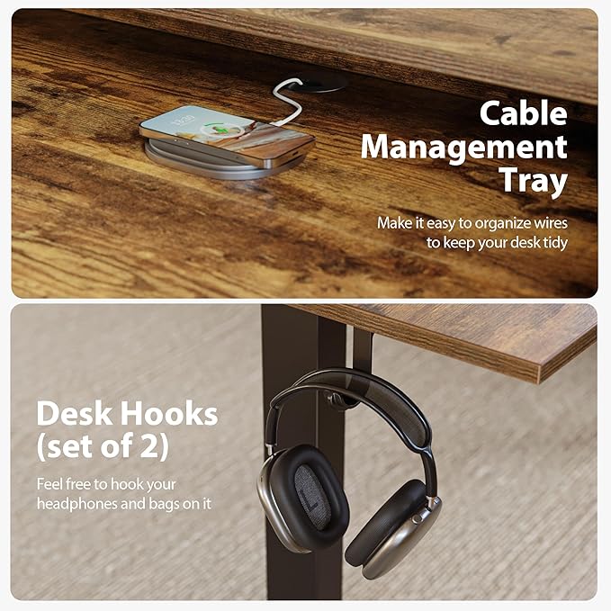 Agilestic Electric Standing Desk with 2 Drawers and Keyboard Tray, 63 x 24 Inches Ergonomic Adjustable Height Desk with Storage, Sit Stand up Computer Workstation, Rustic Brown