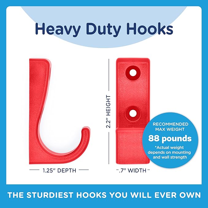 Heavy Duty Hooks for Hanging Coats, Jackets, Backpacks, Baseball Hats - Wall Mounted Rainbow Color Hangers for Kids, Perfect Hook for Classrooms, Bathroom Robes and Towels | J Hook 7-Pack