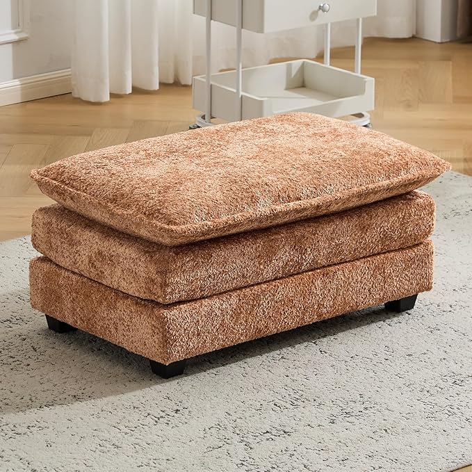 Ottoman for Modular Sectional Sofa, Deep Seat Ottoman for Living Room, Bedroom and Entrance (Orange)