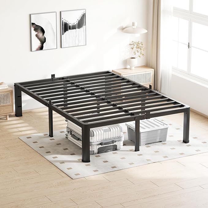 12 Inch Full Size Bed Frame, 3500Lbs Heavy Duty Metal Platform with Round Corner Legs Mattress Slide Stopper, Steel Slat Support No Box Spring Needed, Noise Free, Non-Slip, Easy Assembly