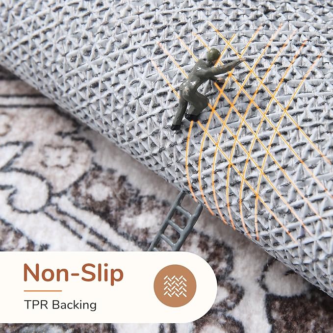 OPPODREAM Thin Entryway Rug 2x8, 2x8 Rug Runner, Washable Hallways Carpet 2 x 8 with Non Slip Backing, Low-Pile Bedside Carpet 2 x 8, Long, Faux Cashmere, Greenish Grey