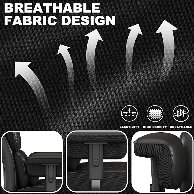 Misolant Big and Tall Office Chair with Footrest, High Back Executive Desk Chair with Adjustable Lift Armrest, 155°Recline，Lumbar Support Pillow, Faux Leather Gaming Chairs for Home or Office Black