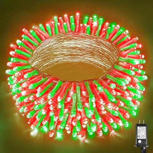 300 LED Christmas Lights Outdoor 100ft Extra Long Christmas String Lights 8 Modes Plug in Waterproof Fairy Lights with Timer Memory for Indoor Outside Bedroom Home Party Decoration, Red&Green
