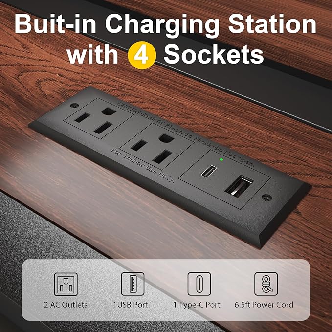 Queen Bed Frame 54.3" Tall with 3-Tier Storage Headboard and Charging Station, Metal Platform Bed Frame with LED Lights and PU Leather, Noise-Free, Metal Support, No Box Spring Needed, Black