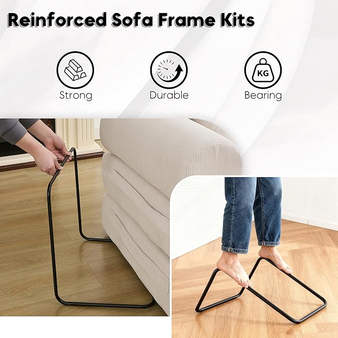 Convertible Sleeper Sofa Bed with Cylindrical Pillow, Corduroy Folding Mattress Couch with Fixed-Shape Frame, Floor Sofa Lounge Couch for Living Room Bedroom Lounge Studio, Beige