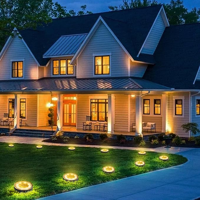 Joomer Solar Ground Lights, 12 Pack 8 LED Solar Lights Outdoor Waterproof IP68 Disc Light Landscape Lighting Garden Light for Patio Pathway Lawn Yard Driveway Walkway(Warm White)